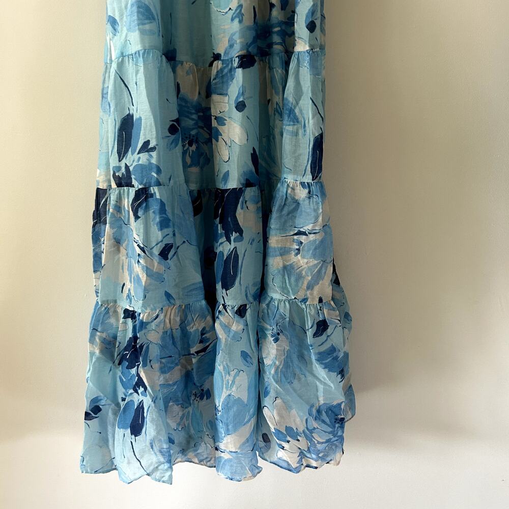 Abercrombie & Fitch Blue Print Ruched Tiered Babydoll Maxi Dress Size S NWT - Picture 4 of 9